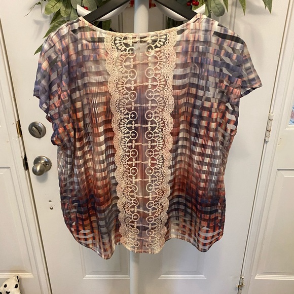 live and let live 2 pc set Ombre Sheer Stripe & Lace Top with Matching Tank XL - Picture 2 of 11